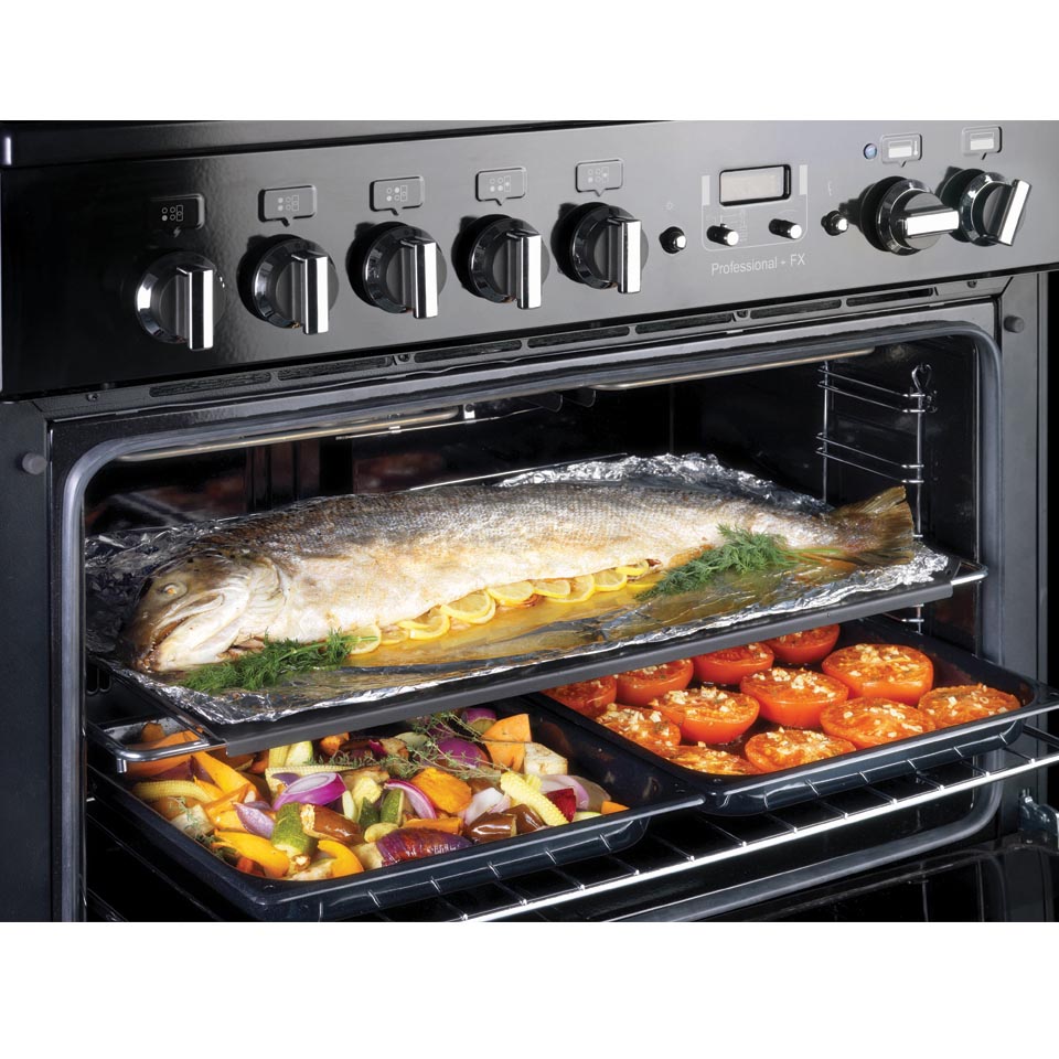 Falcon Professional+ FX 90cm Dual Fuel Oven open with food